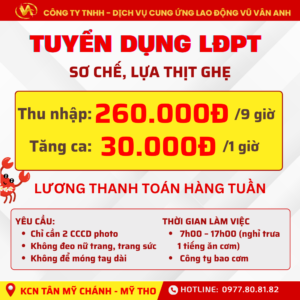 Tuyển lao động sơ chế, lựa thịt ghẹ
